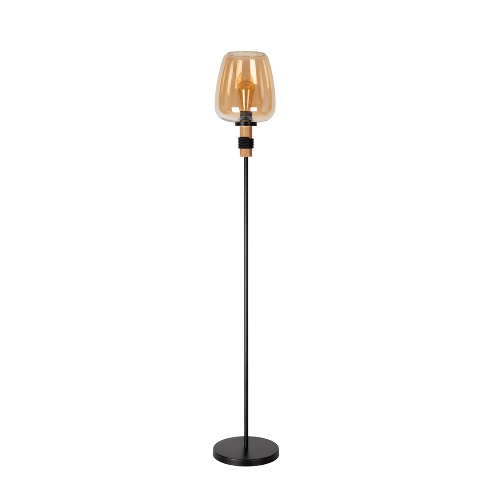 Lucide VloerlampIlona zwart met amber glas - 45708/01/62